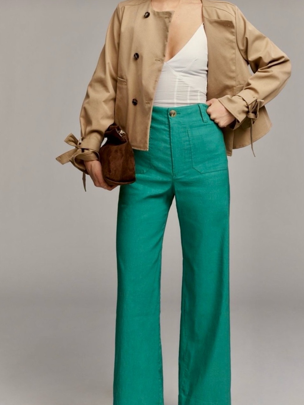 Maeve High-Rise Wide-Leg Pants in Emerald Green